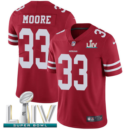San Francisco 49ers Nike 33 Tarvarius Moore Red Super Bowl LIV 2020 Team Color Men Stitched NFL Vapor Untouchable Limited Jersey